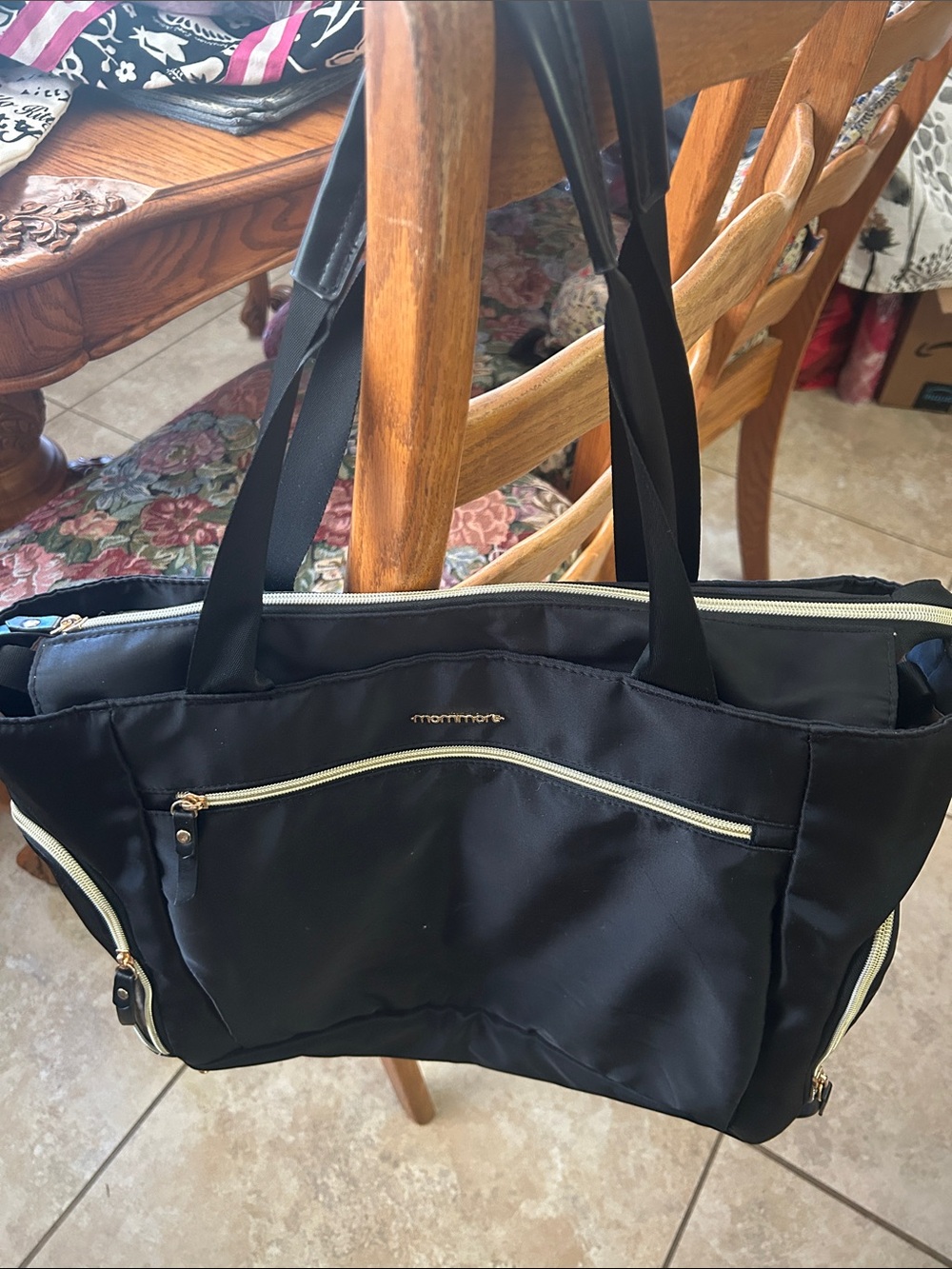 Black Nylon Tote with Gold Zippers by MZ Wallace